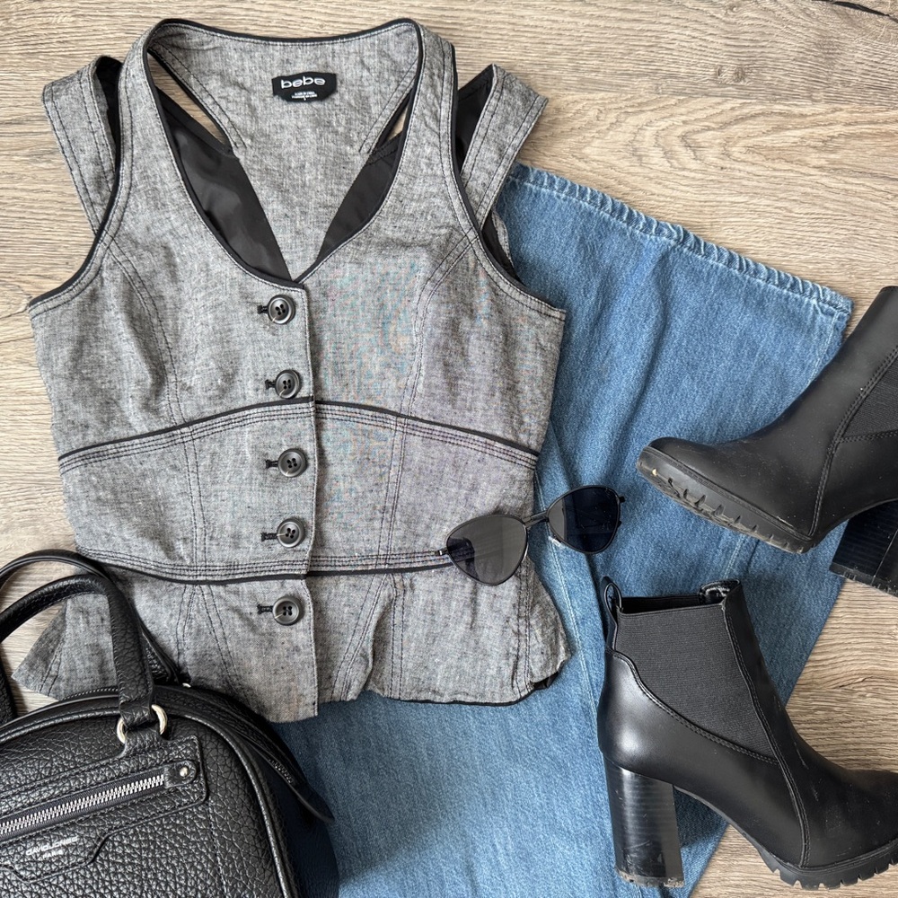 Bebe Gray Button-Up Vest